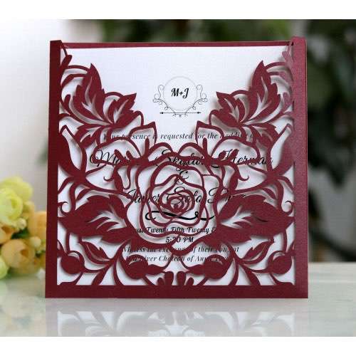 Red Rose Invitation Card Laser Cut Paper Valentine's Day Card